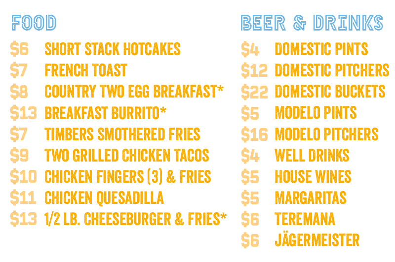 Late Night Bites and Booze menu