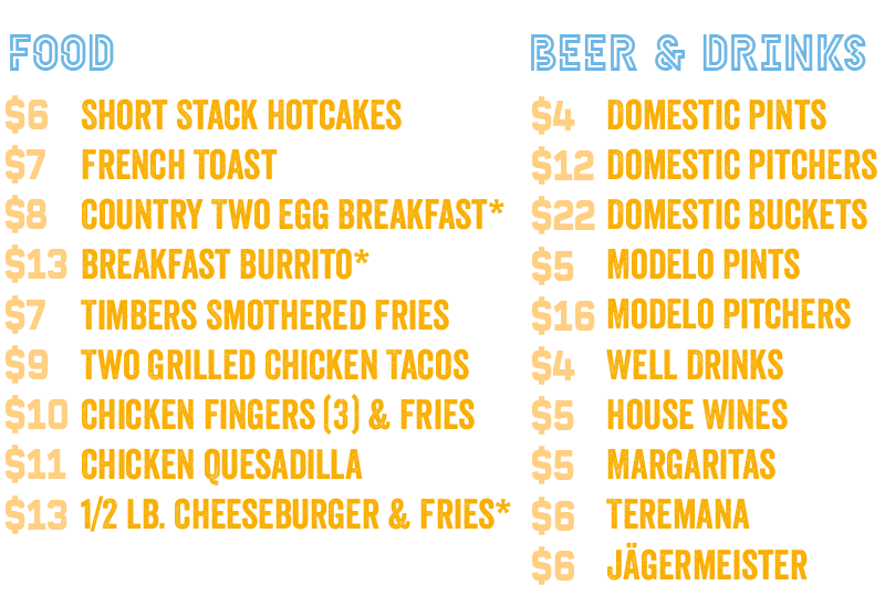 Late Night Bites and Booze menu